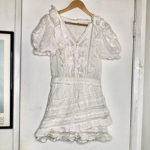 LoveShackFancy • White Embroidered Eyelet Ruffled Puffy Sleeves Mini Dress